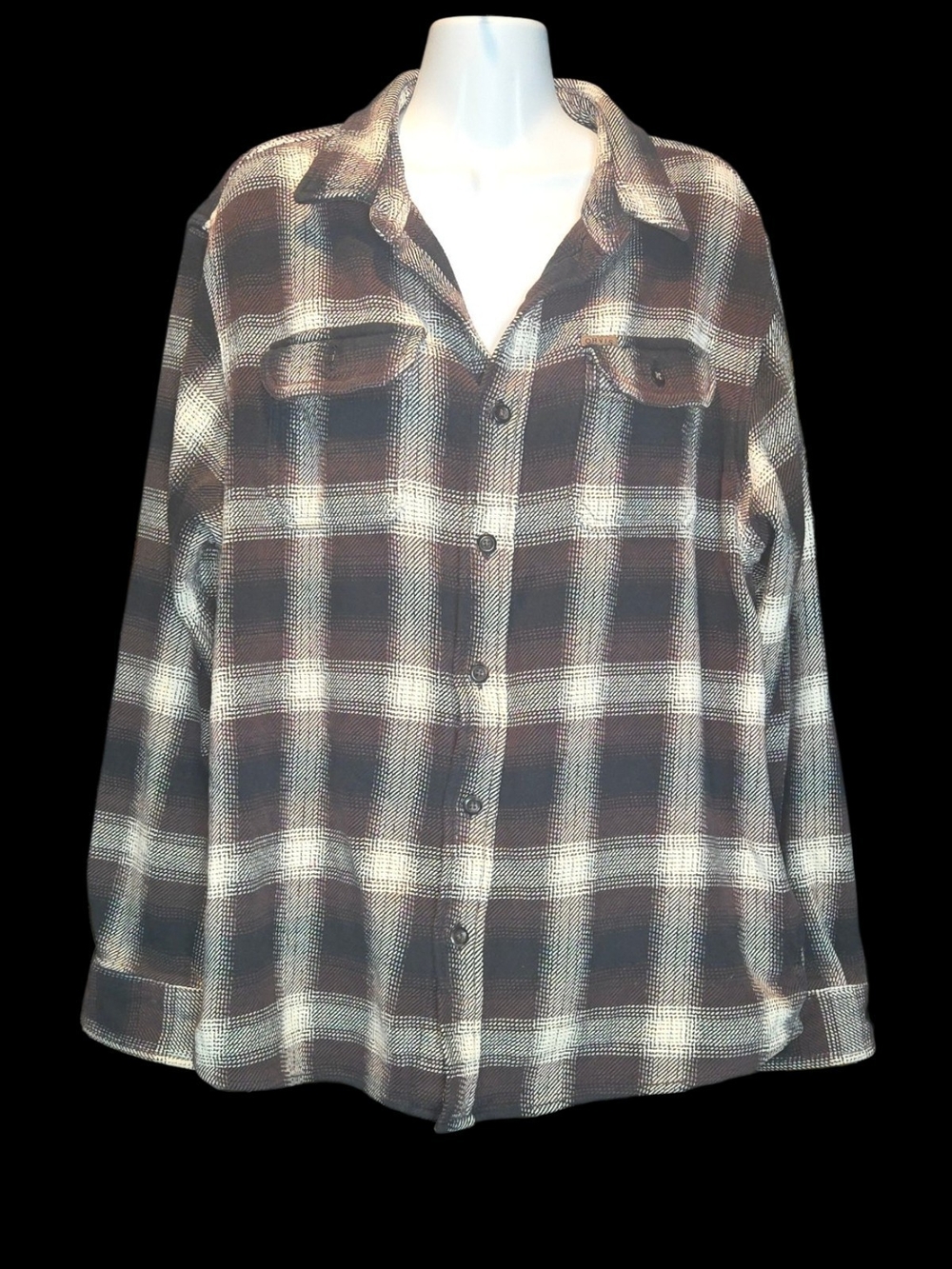 Orvis 100% Cotton Men's Plaid Button-Up Shirt - Brown & Black